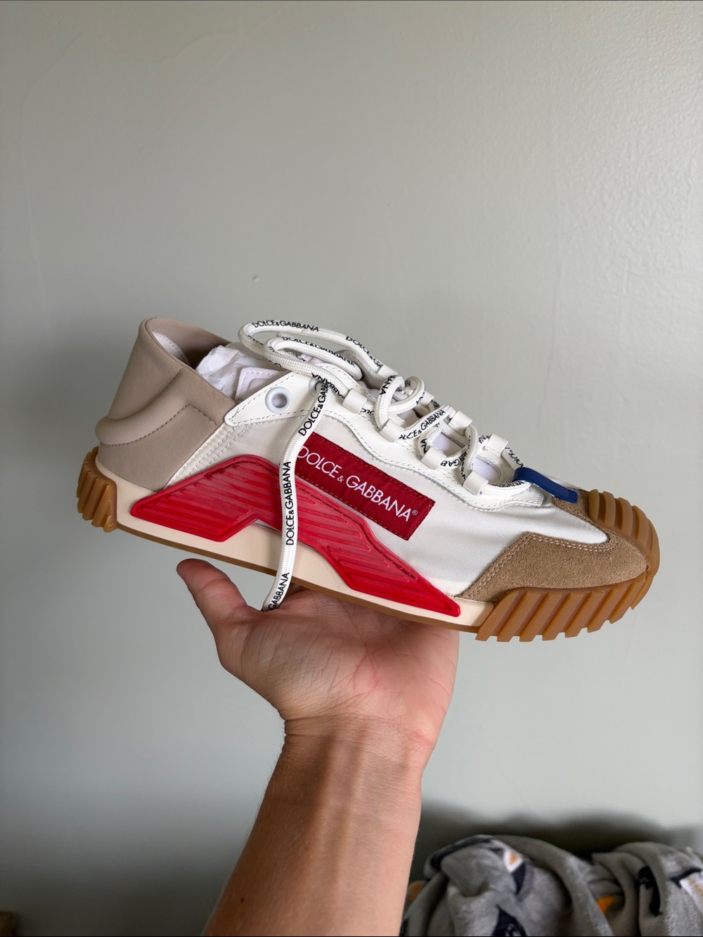 Dolce & Gabbana White, Red & Tan Low-Top Sneakers